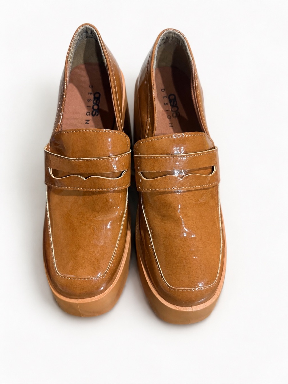 ASOS Design Tan Patent Leather Penny Loafers